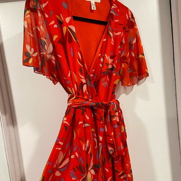 Orange Print Faux Wrap Dress 1X - Picture 1 of 4